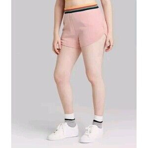 NWT Wild Fable Womens Mid-Rise Velour Track Shorts Pink Size XL (Flaw)